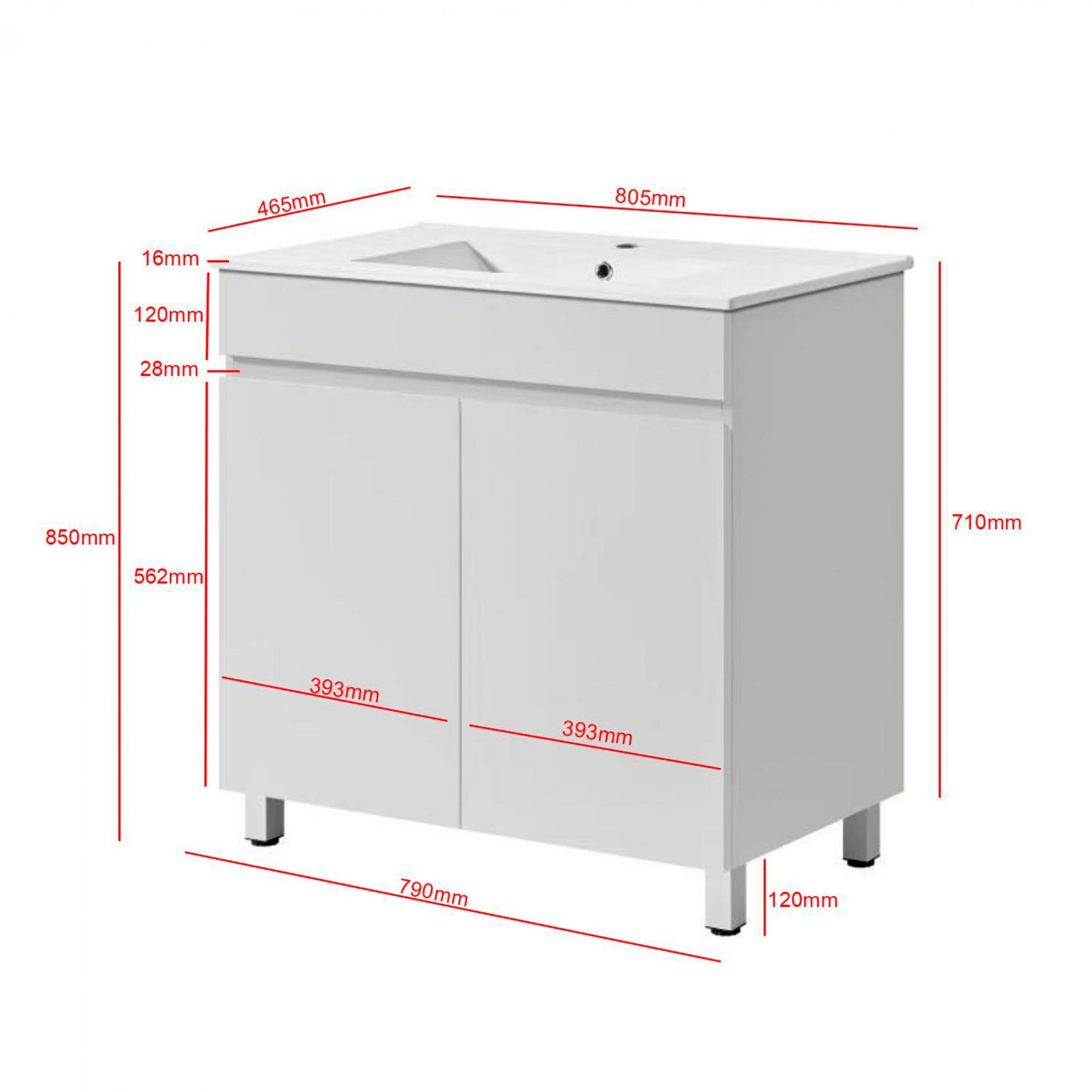 Móvel para casa de banho Key basic 2 portas 80cm - movel + lavatório - Image 6