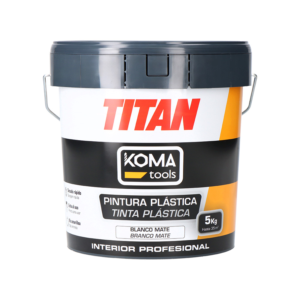 Tinta plástica para interiores, cor branca, Koma Tools Titan 5kg