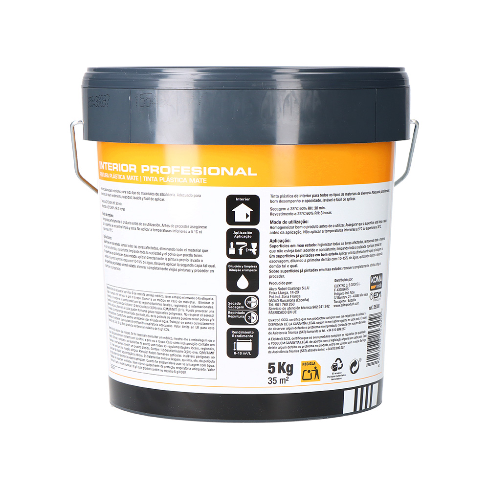 Tinta plástica para interiores, cor branca, Koma Tools Titan 5kg - Image 2
