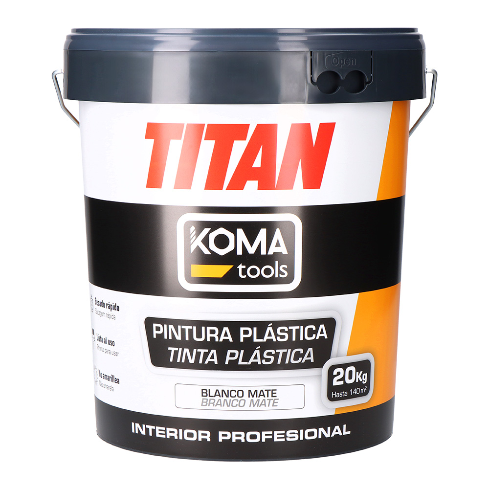 Tinta plástica para interiores, cor branca, Koma Tools Titan 20kg