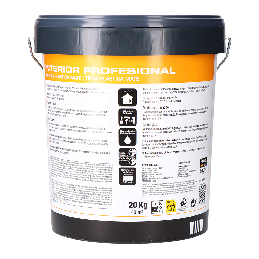 Tinta plástica para interiores, cor branca, Koma Tools Titan 20kg - Image 2