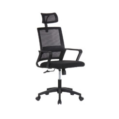 Cadeira de escritório ergonômica preta com encosto em malha de nylon
