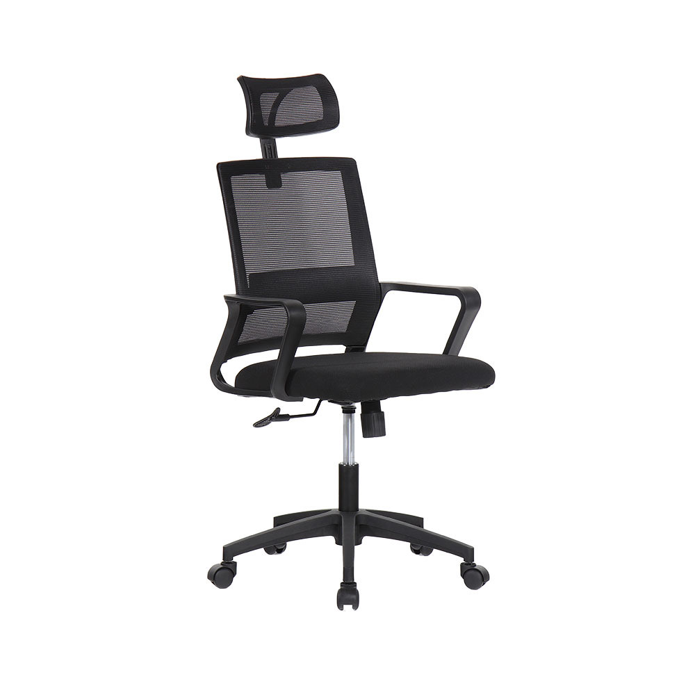 Cadeira de escritório ergonômica preta com encosto em malha de nylon