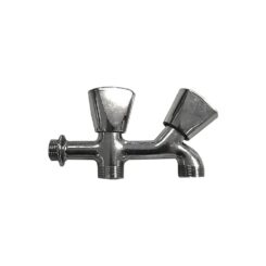Torneira para máquina de lavar rosca dupla v/ metal cromado 1/2" 2 saidas