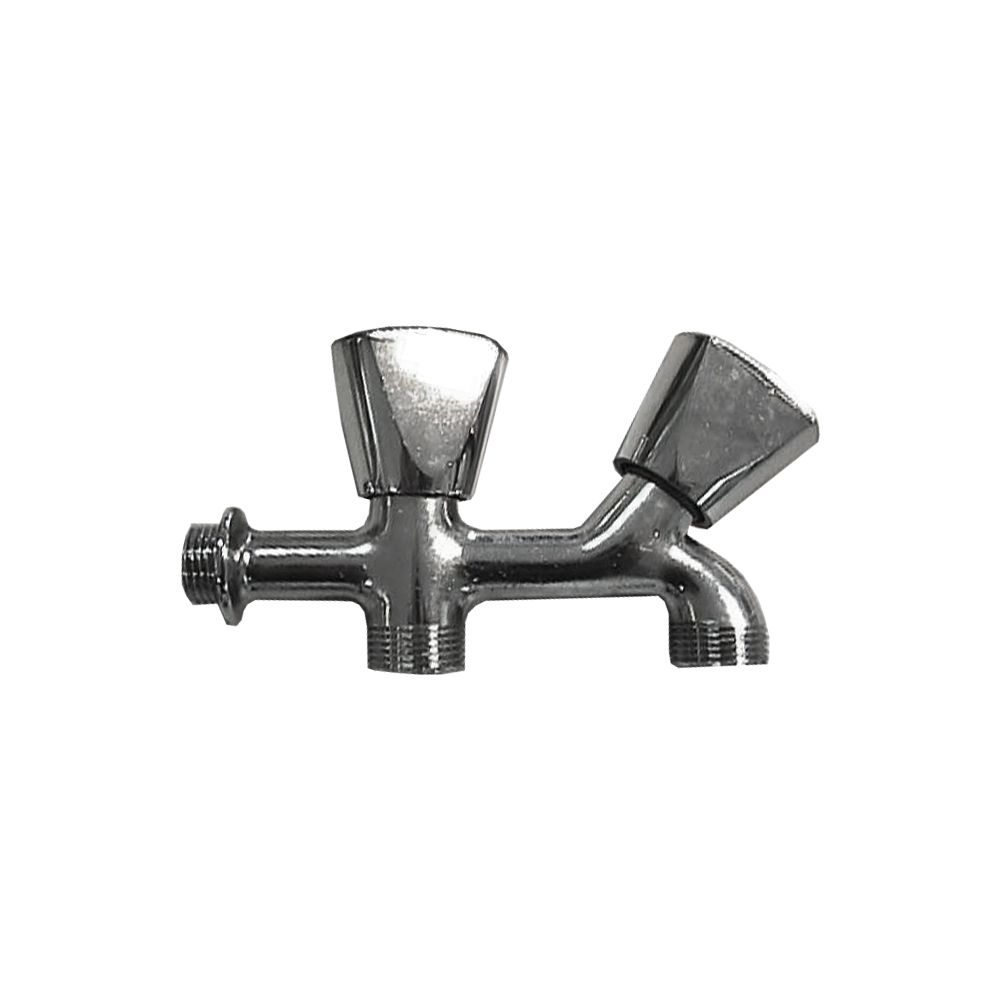 Torneira para máquina de lavar rosca dupla v/ metal cromado 1/2" 2 saidas