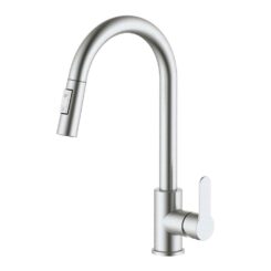 Torneira misturadora monocomando de cozinha de bica alta extraível prateado mate série miño