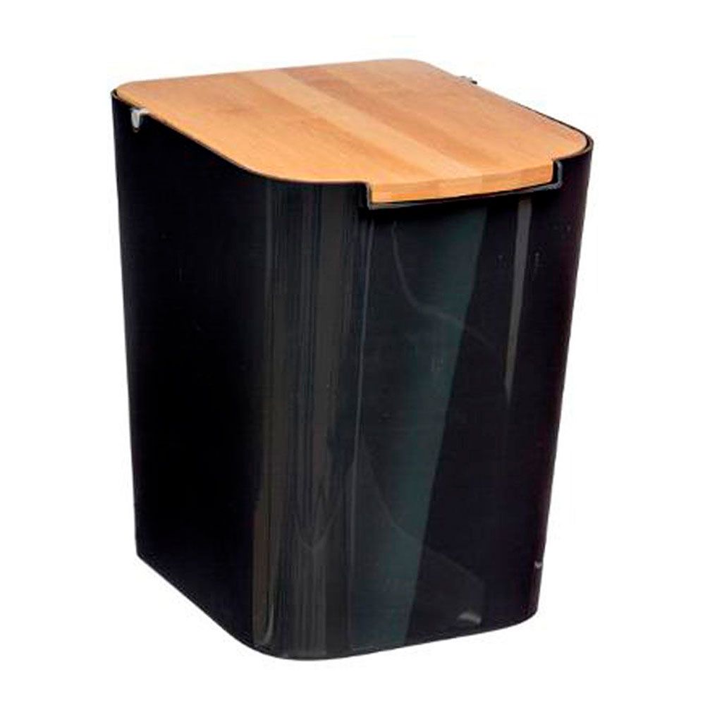 Balde do lixo bambu preto 5 l