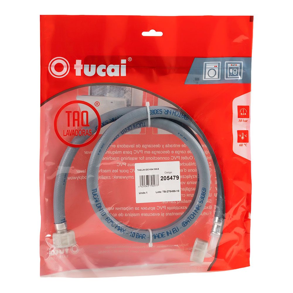 Mangueira de entrada de água para máquina de lavar F ¾ POL - F cotovelo ¾ POL, 200 cm