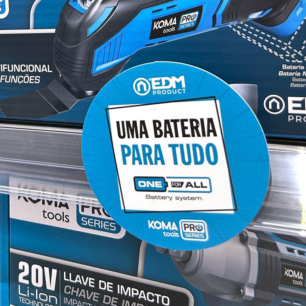 Brinquedo oscilante com uma bateria para tudo, fundo azul, Ø10 cm