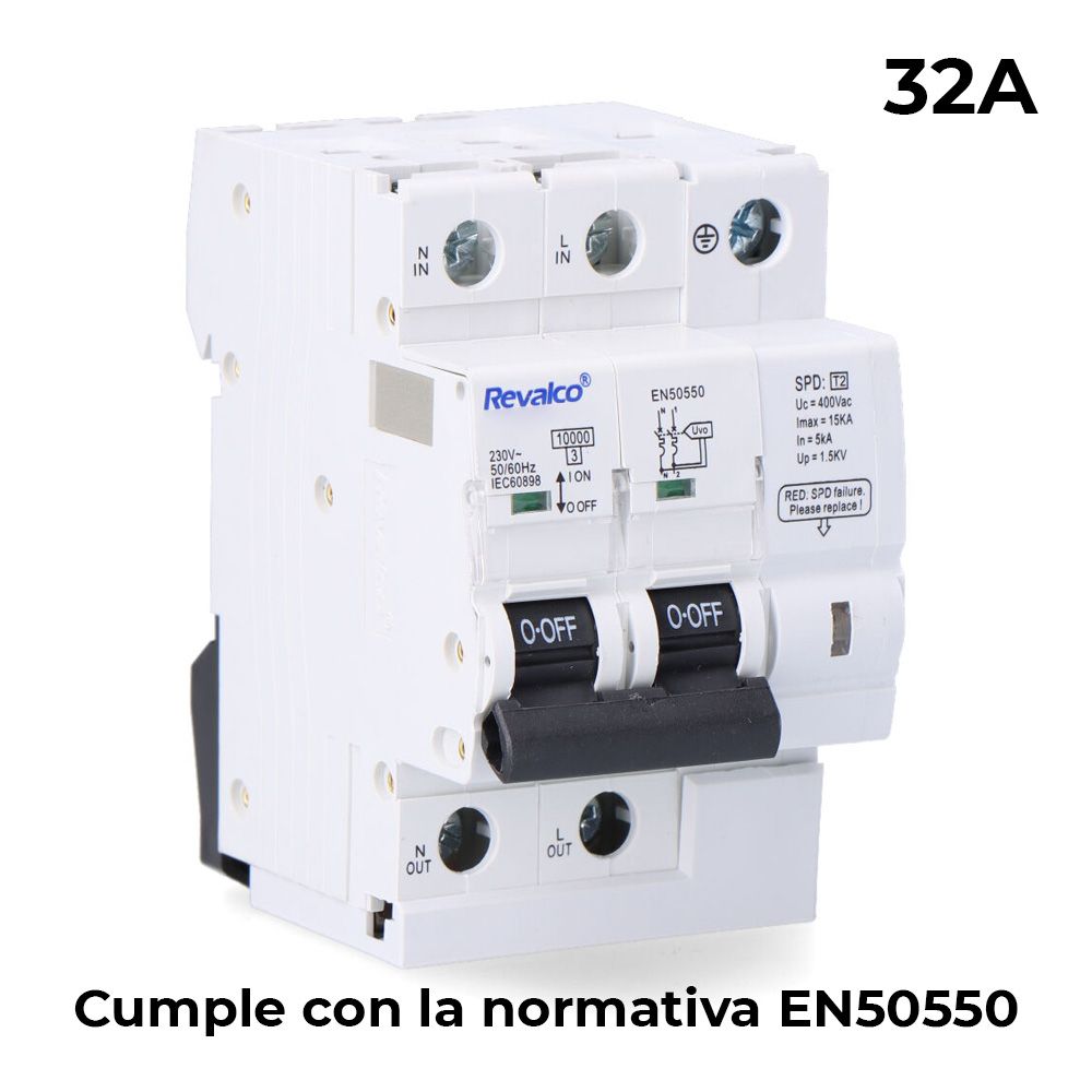 IGA 2P 32A C 10KA proteção de sobretensão permanente cumpre normativa EN-50550 e transitório 5-15KA 275V