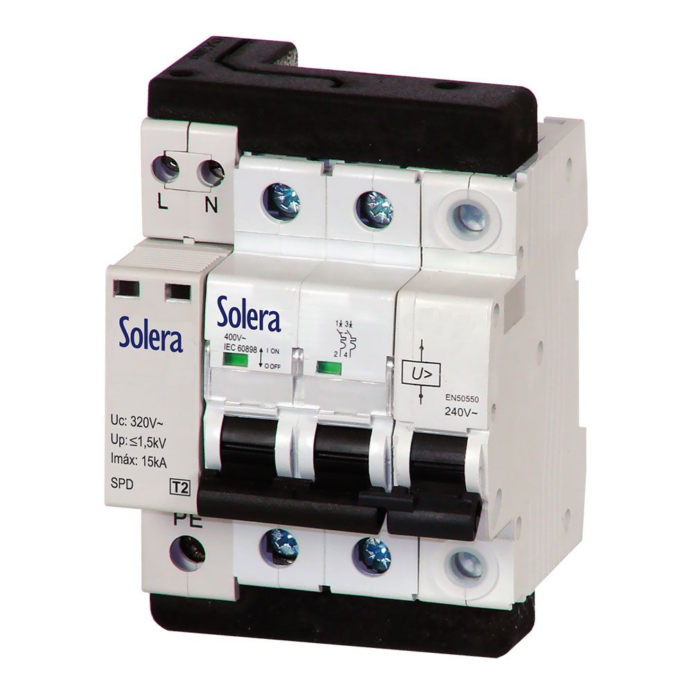 Magnetotermal 1P+N 40A + protetor de sobretensão permanente e transitória c 10kA 230Vac