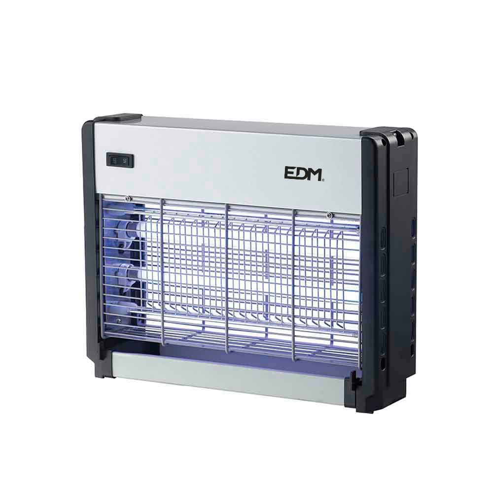 Mata insetos elétrico profissional, cromado/preto, 2 x 8W, 50 m², 33 x 9 x 26 cm