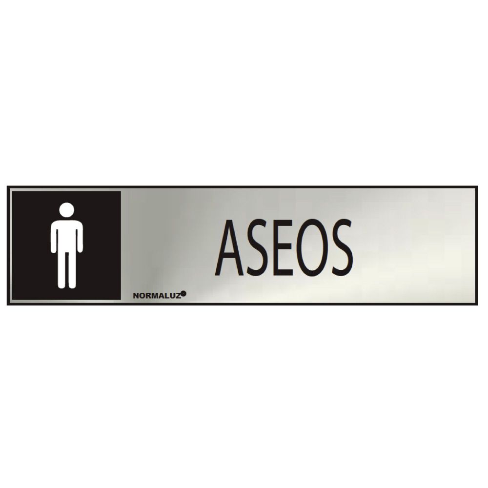 Sinal informativo "aseos" homem (INOX adesivo 0.8mm) 5x20cm normaluz