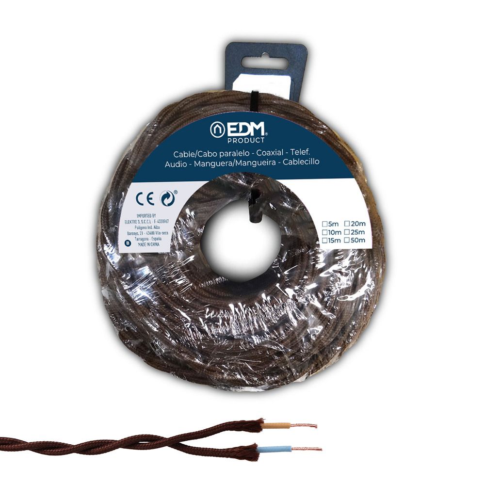 Carretel de cabo paralelo têxtil trançado H05VV-F 2 x 1,50 mm² castanho, 5 m