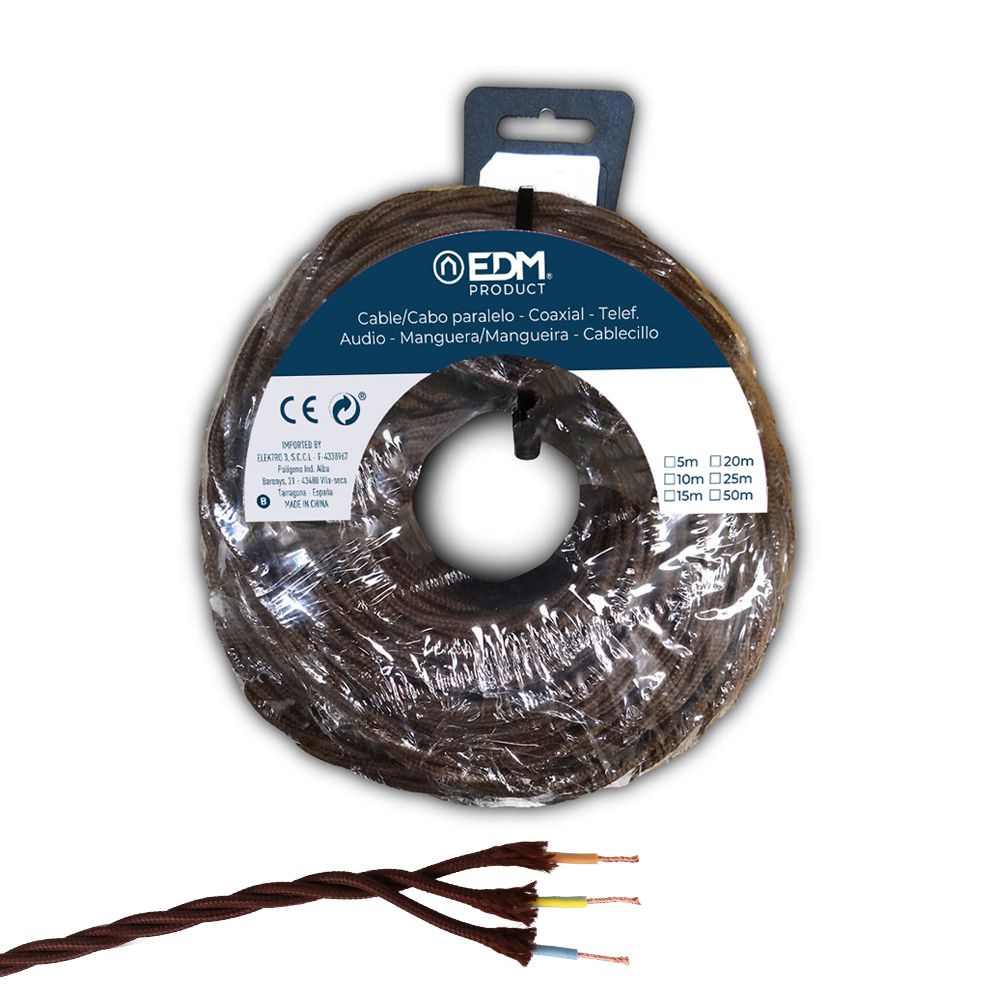 Carretel de cabo paralelo têxtil trançado H05VV-F 3 g 1,50 mm² castanho, 25 m