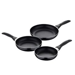 SAN IGNACIO Conjunto de 3 panelas de alumínio prensado adequadas para indução preto marinho ø16 / ø20 / ø24 cm