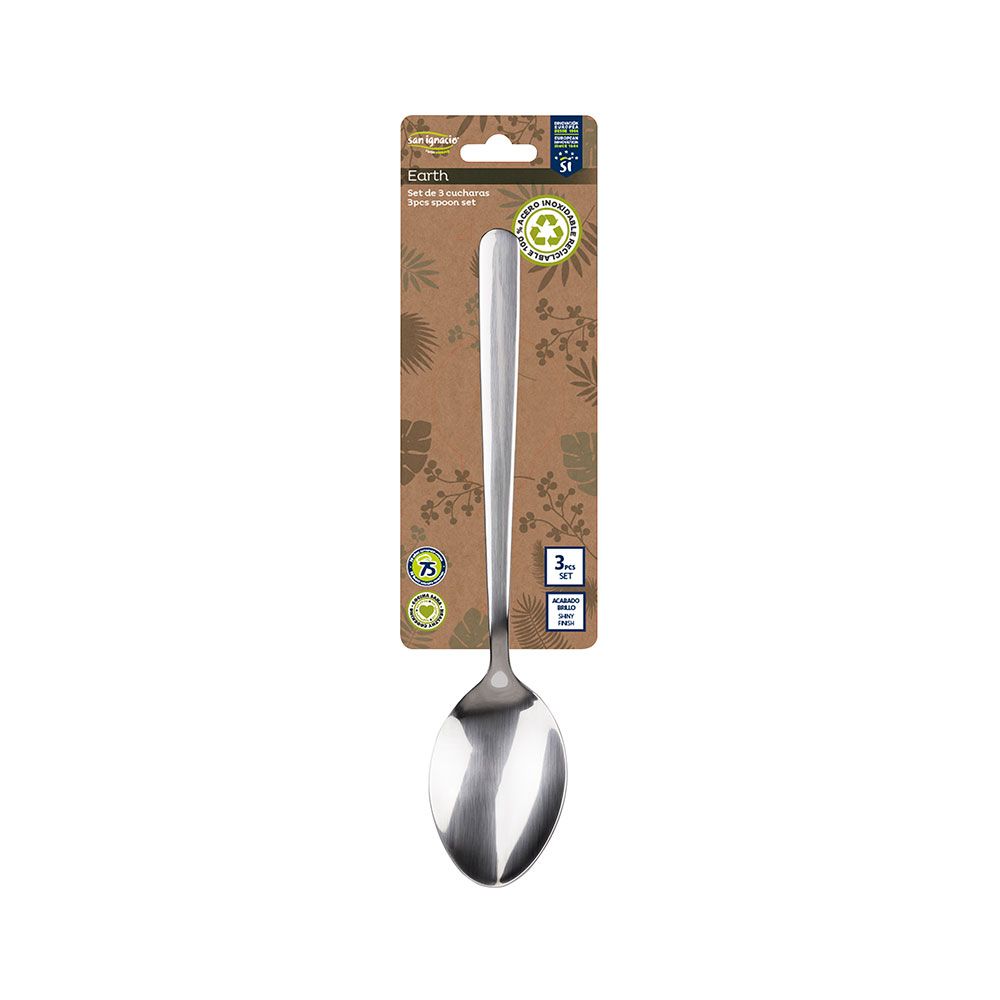 Colher de aço inoxidável reciclado brilho terrestre 3 unidades - Image 2