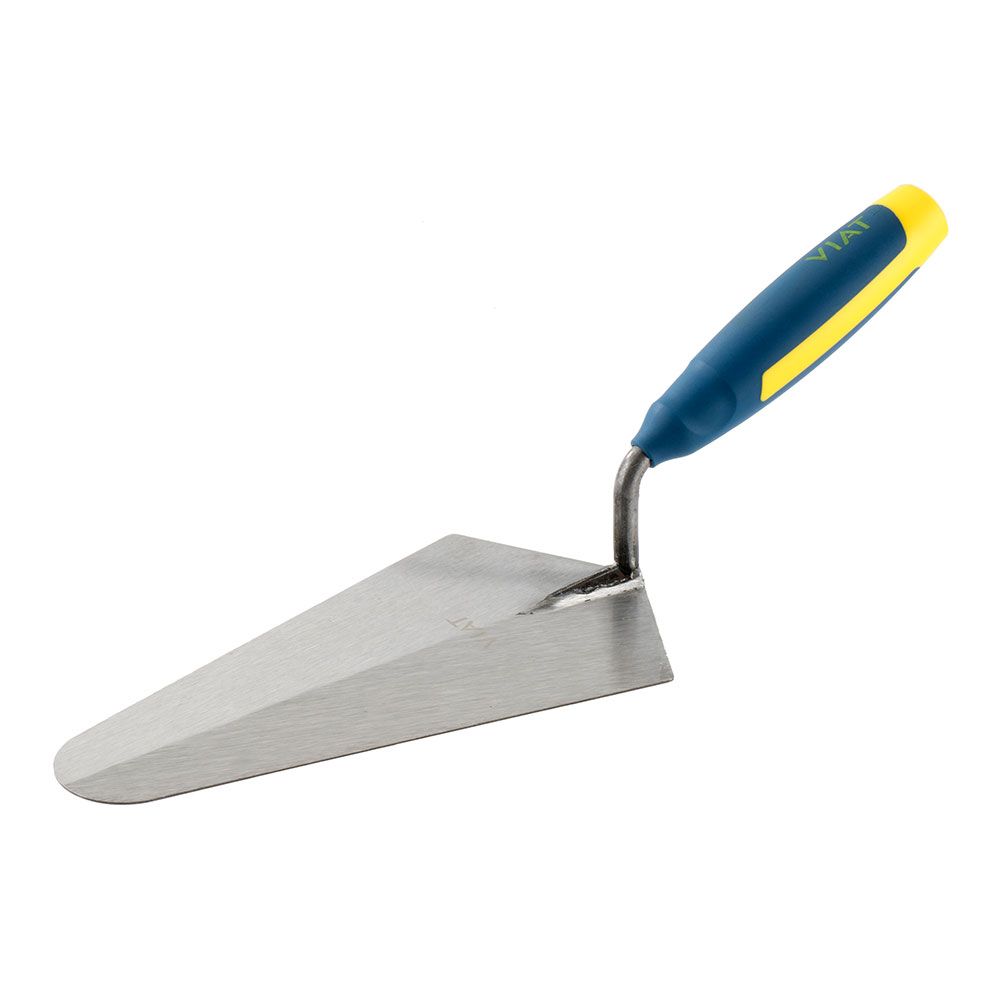 Colher de pedreiro soldada madrileña, de chapa de aço tratado com cabo bimaterial ergonómico para maior conforto medidas: 121x227x100mm VIAT42K viat