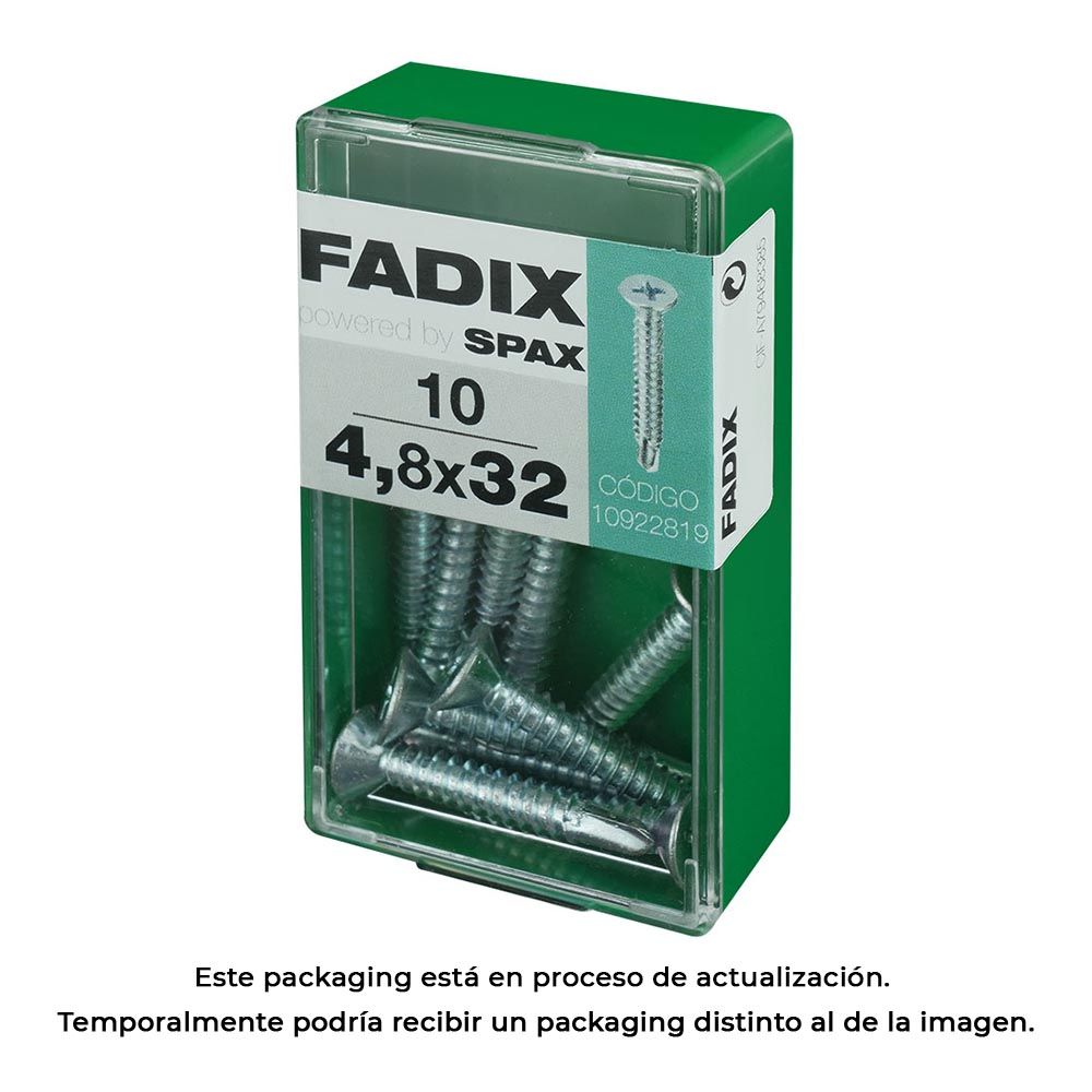 Caixa S 10 unid. parafuso rosca chapa CP autot. zinco 4,8x32mm fadix