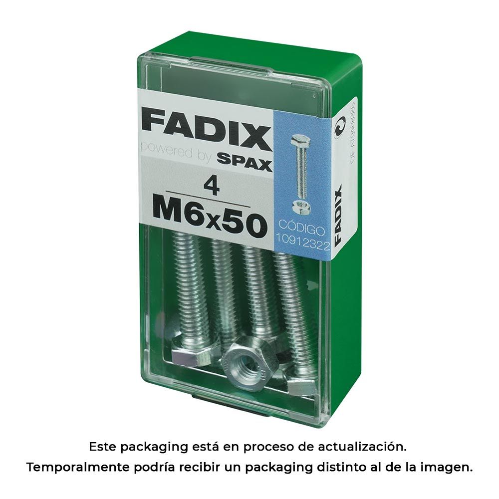 Caixa S 4 unid. parafuso metrico CAB hex+porca zinco m 6x50mm fadix