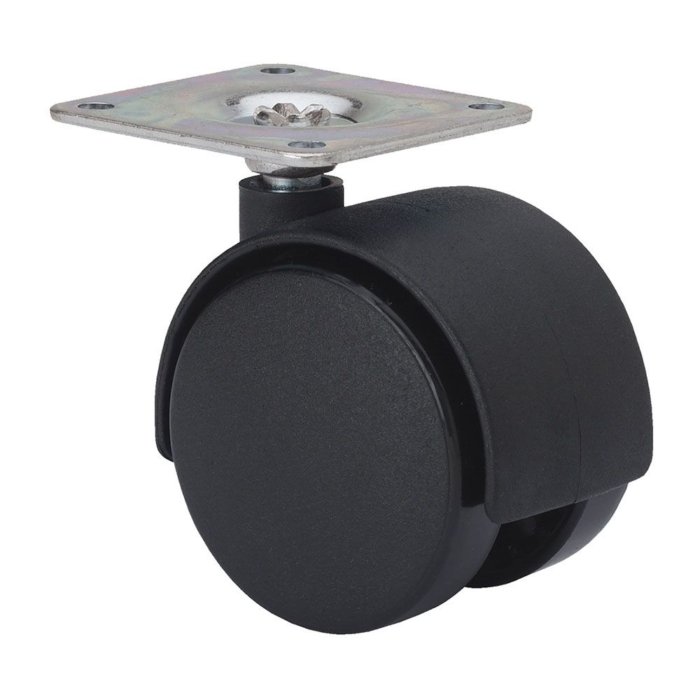 Roda giratória com placa e eixo liso, COR preto, carga máxima de 50 kg, ø 5 cm