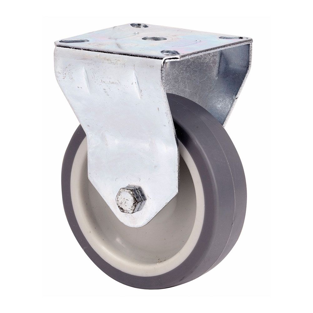 Roda fixa em borracha com placa e eixo liso, COR cinza, máx. carga 40 kg, ø 5 cm