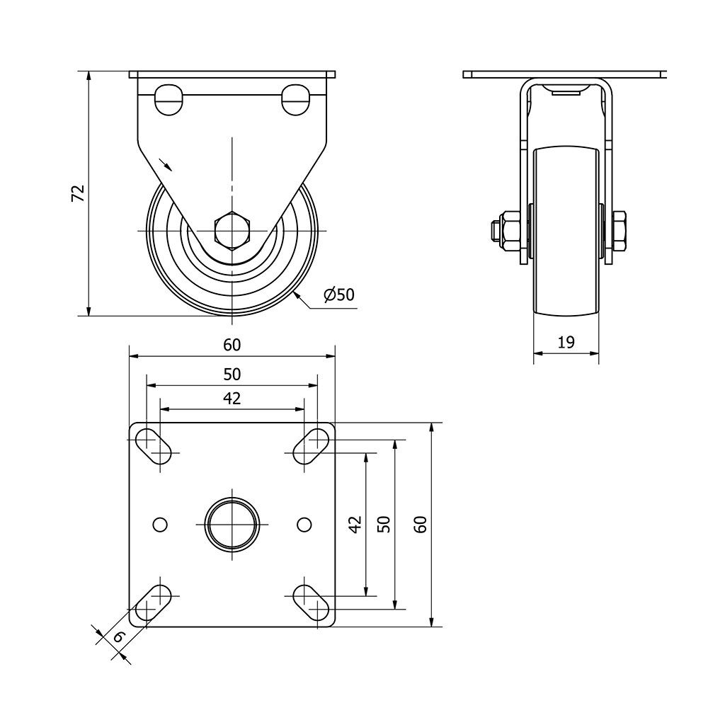 Roda fixa em borracha com placa e eixo liso, COR cinza, máx. carga 40 kg, ø 5 cm - Image 2