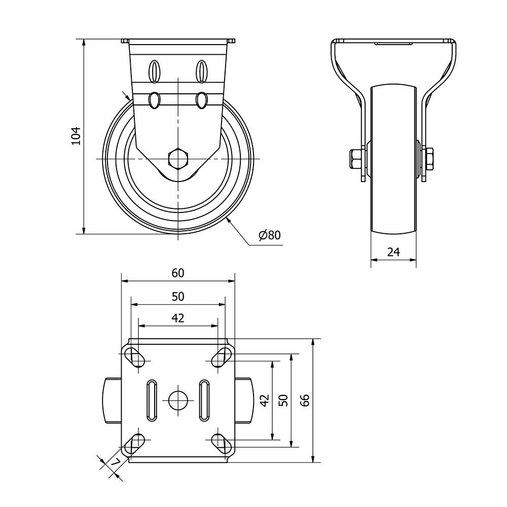 Roda fixa em borracha com placa e eixo liso, COR cinza, carga máx. 60 kg, ø 8 cm - Image 2