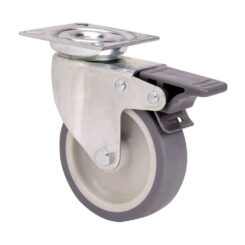 Roda giratória em borracha com placa, eixo liso e travão, COR cinza, carga máx. 60 kg, ø 8 cm