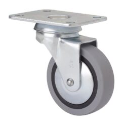 Roda giratória em borracha com placa e eixo liso, COR cinza, máx. carga 17 kg, ø 4 cm