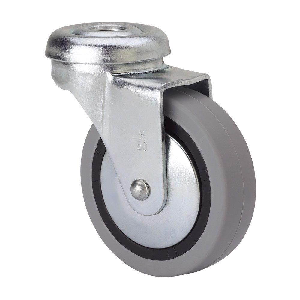 Roda giratória em borracha com furo e eixo liso, COR cinza, carga máxima. 17 kg, ø 4 cm