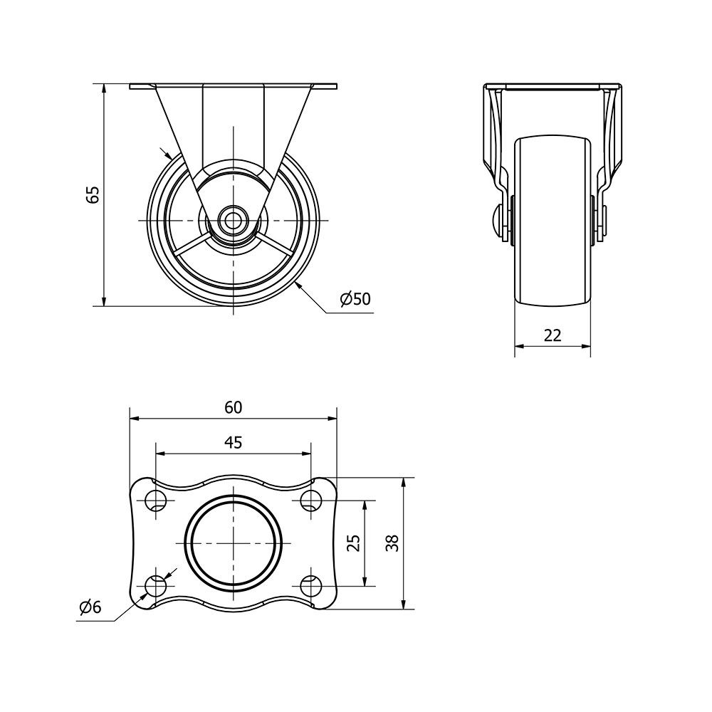Roda fixa com placa e eixo liso, COR preta, carga máxima. 30 kg, ø 5 cm - Image 2