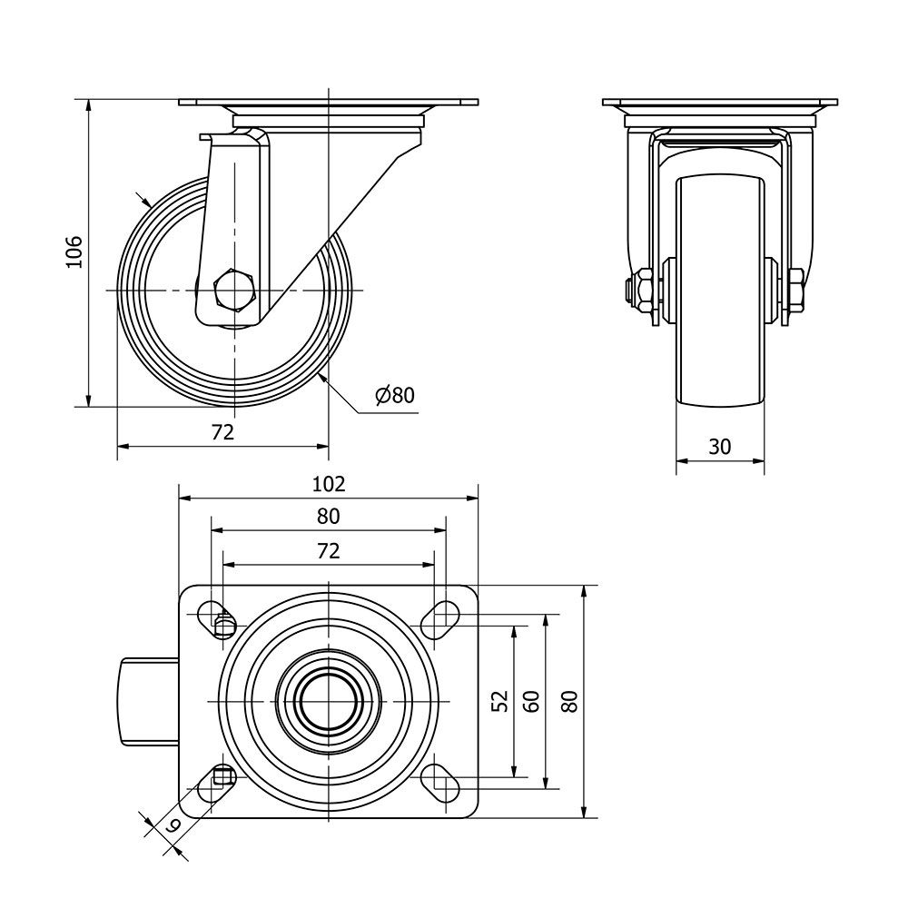 Roda giratória polyamix com placa e eixo liso, branco, carga máx. 130 kg, ø 8 cm - Image 2