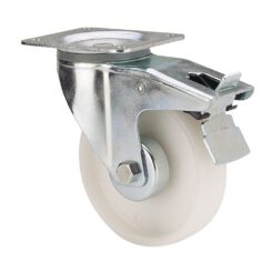 Roda giratória polyamix com placa, eixo liso e travão, branca, carga máx. 130 kg, ø 8 cm