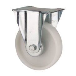 Roda fixa poliamix com placa e eixo liso, COR branco, carga máx. 130 kg, ø 8 cm