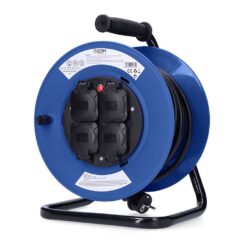 EDM Enrolador de cabo 25 m 3 g 2,50 mm² 4 tomadas bipolares com t/tl com tampas profissionais com protetor térmico 3000w 230v