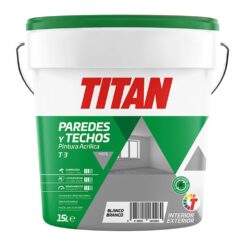 TITAN Tinta plástica estireno acrílica para interior/exterior, antimofo t-3, branco mate, 15 l