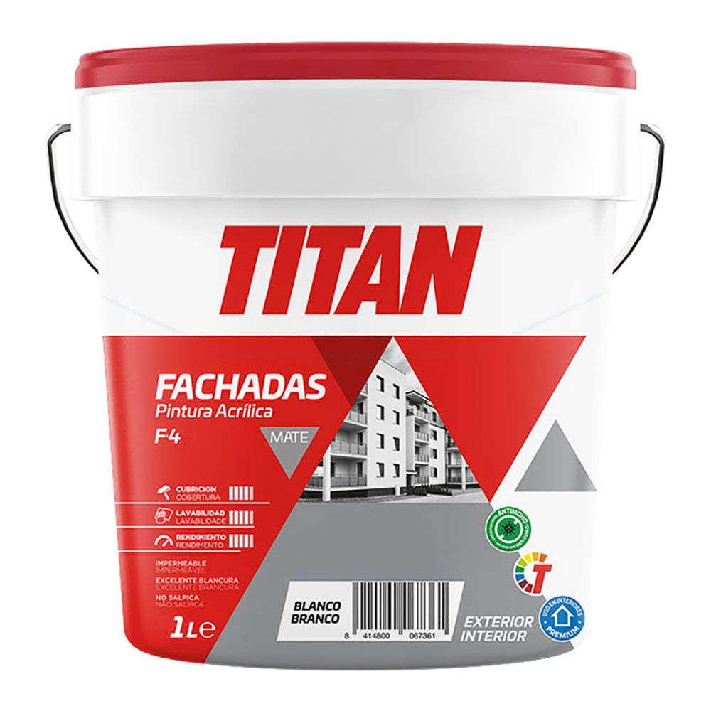 TITAN Tinta plástica acrílica estireno interior/exterior para fachadas branco fosco 1 l