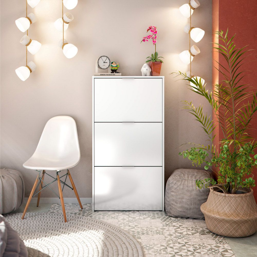 Móveis de sapateira, 3 portas dobráveis, branco brilhante - Image 8