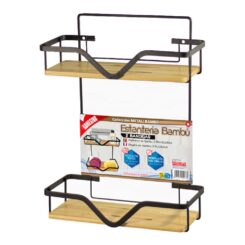 Estantería baño 2 bandejas, metal/bambú, 27,5 x 12 x 37 cm