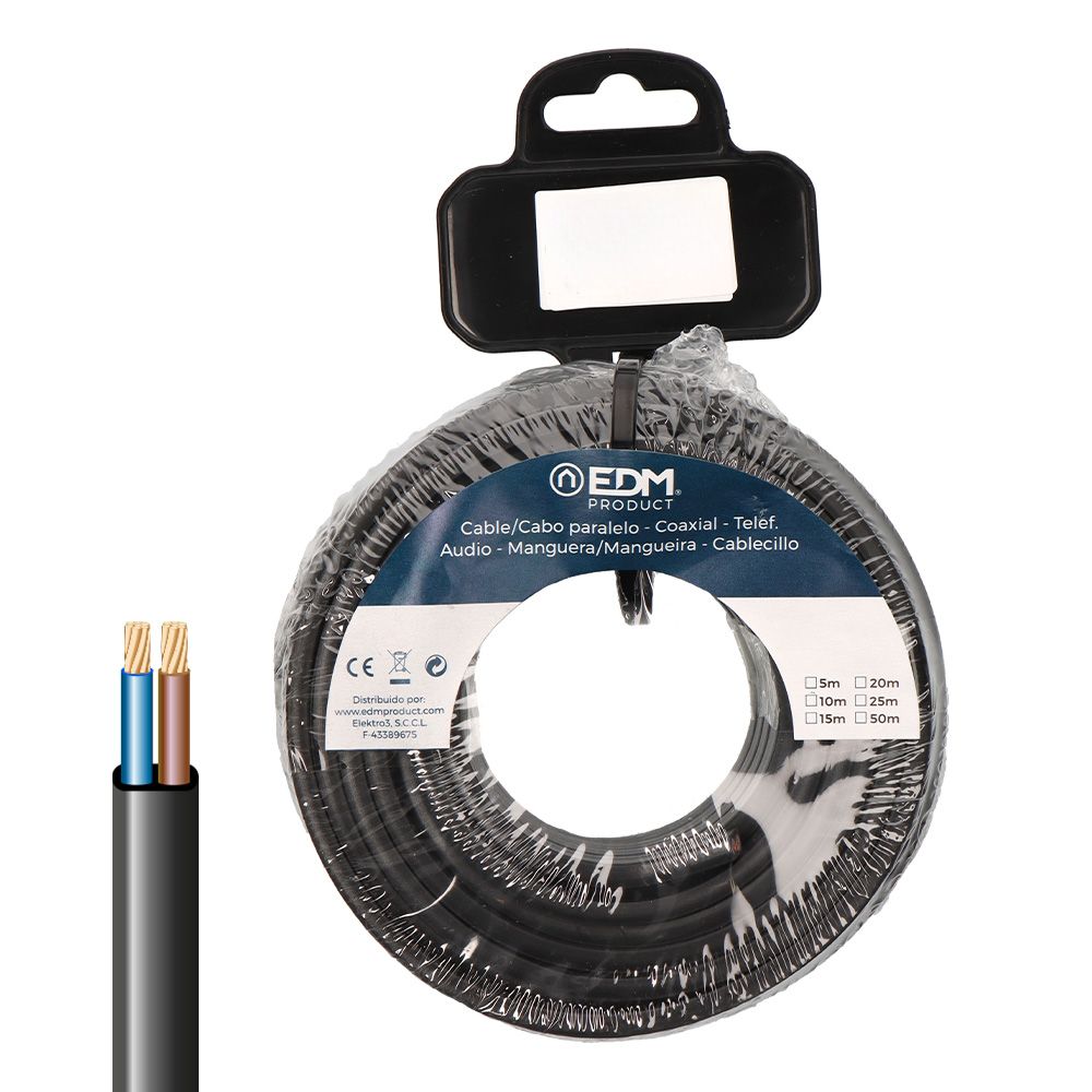Carretel de cabo paralelo plano VVK(H2) 06/1KV 2 x 2,50 mm² preto, 15 m