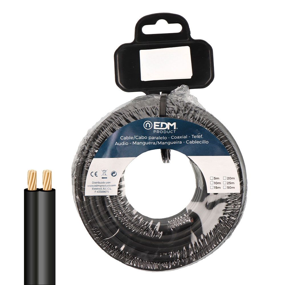 Cabo paralelo 2x0,75mm² preto 20m.