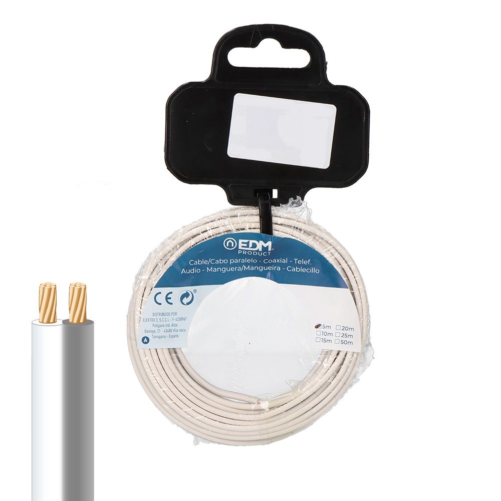 Rolo de cabo paralelo 2 x 0,75 mm² branco/cinza "audio" 50 m