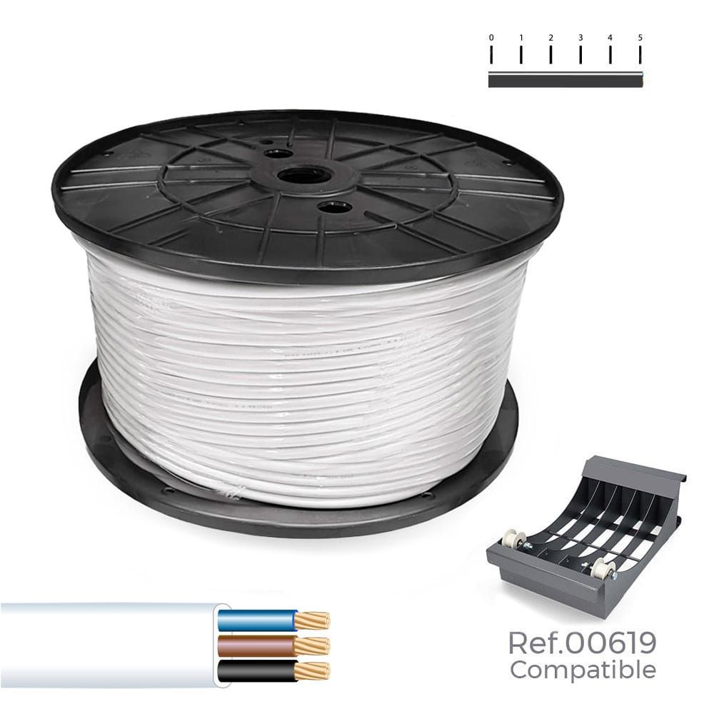 Cabo paralelo 3 x 1,00 mm² branco, 200m. (bobine grande)