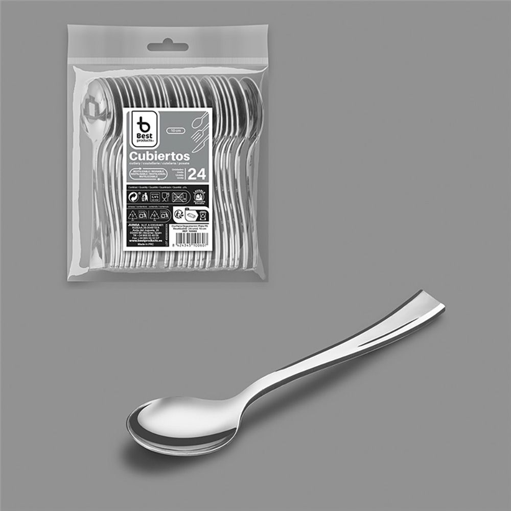 Colher de degustação reutilizável, COR prateada, 10 cm, 24 UDS