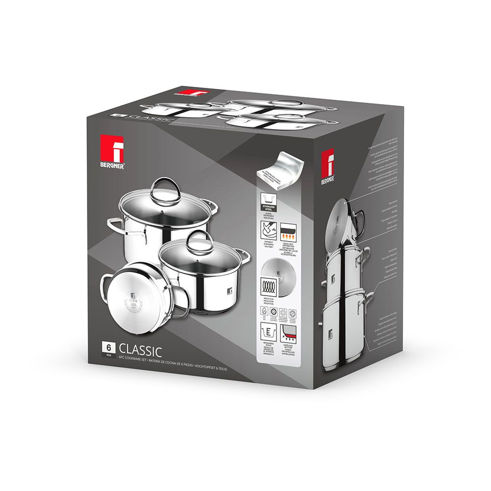 Trem de cozinha com 6 peças de INOX para indução: caçarola de 16 cm com tampa / caçarola de 18 cm com tampa / caçarola de 20 cm com tampa - Image 5