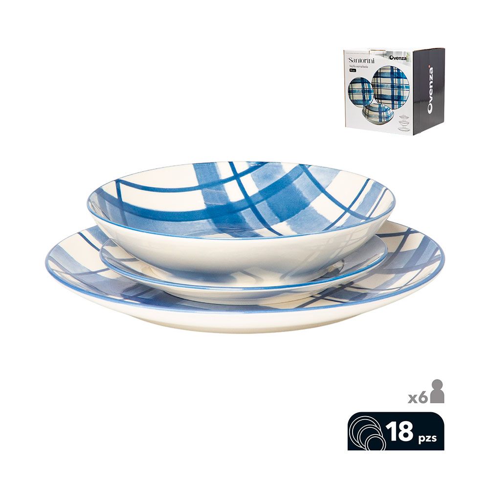 Serviço de loiça de 18 peças, modelo santorini azul