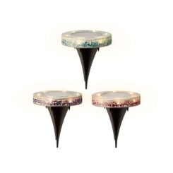 Estaca solar redonda de vidro mosaico, 6 LEDs, 7 im, ø11,5 x 13 cm, cores sortidas