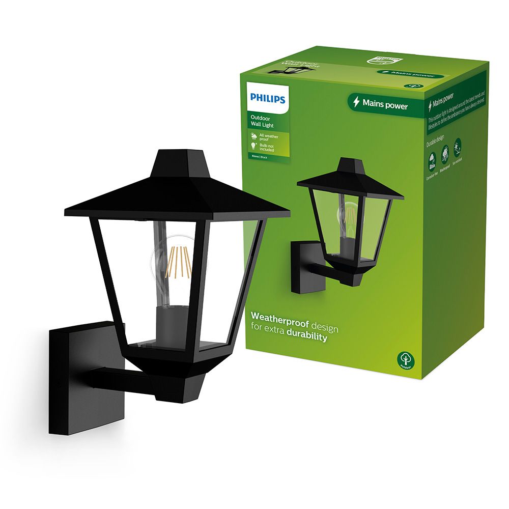 Candeeiro de parede para exterior kinno, E27, 25 W, sem lâmpada, preto, LUZ ascendente - Image 2