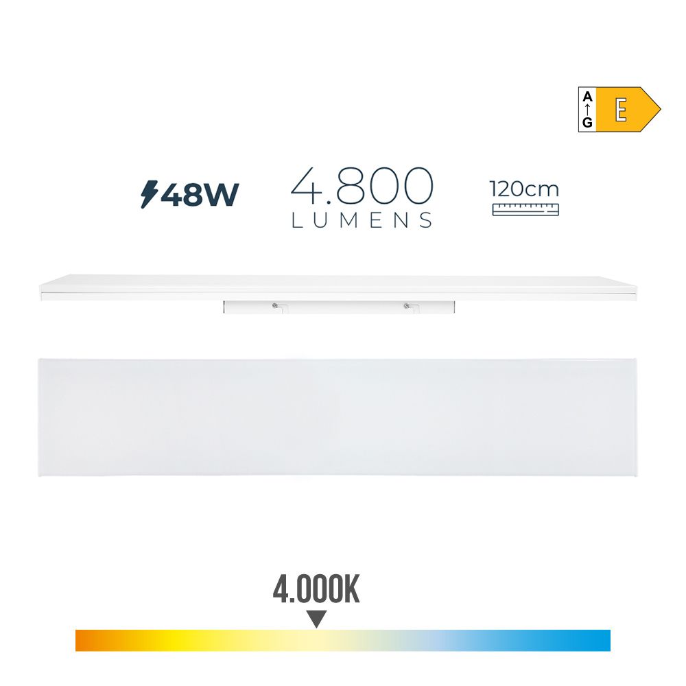 Armadura LED 48W 4000K LUZ DIA 4800lm 12x120x4,5cm EDM